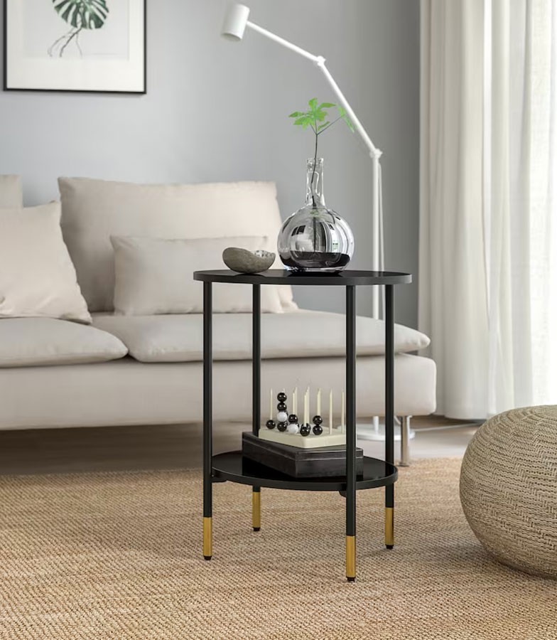 New Mark Impex Side Table, 2 Tiers, Round Tray Table